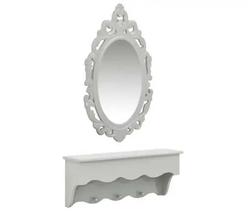 Sienas Atslēgu Plaukts Ar Spoguli Un Pakaramajiem, Pelēks Vidaxl