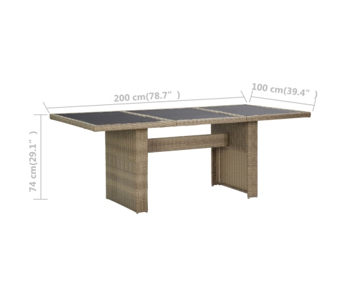Sodo Valgomojo Stalas, Rudas, 200X100X74cm Stiklas/Poliratanas