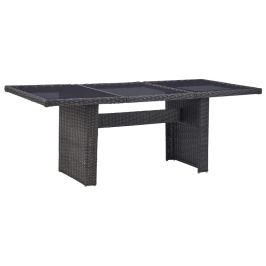 Valgomojo Stalas, Juodas, 200X100X74cm Stiklas Ir Poliratanas