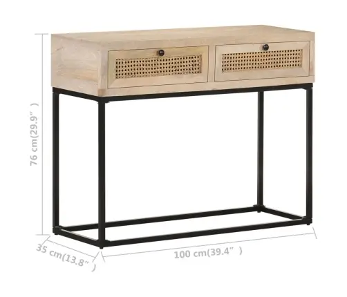 Konsoles Galdiņš, 100X35X76Cm, Mango Masīvkoks, Dabīgas Niedres Vidaxl