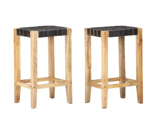 Bāra Krēsli, 2 Gab., Melna Dabīgā Āda, 75 Cm Vidaxl