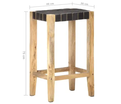 Bāra Krēsli, 2 Gab., Melna Dabīgā Āda, 75 Cm Vidaxl