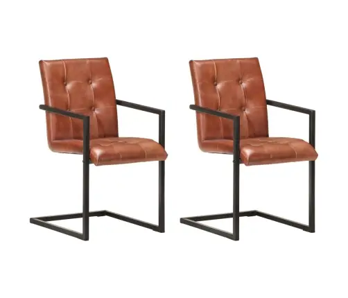 Gembinės Valgomojo Kėdės, 2Vnt., Rudos Spalvos, Tikra Oda