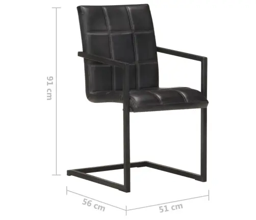 Gembinės Valgomojo Kėdės, 2Vnt., Juodos Spalvos, Tikra Oda