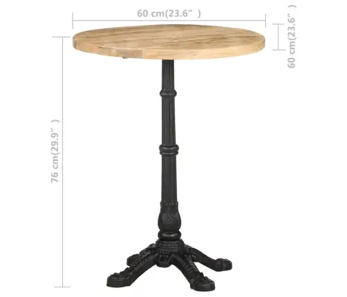 Bistro Galds, Ø60X76 Cm, Neapstrādāts Mango Koks Vidaxl