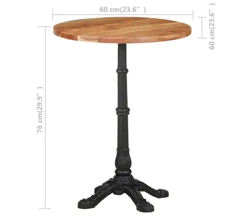Bistro Galds, Ø60X76 Cm, Akācijas Masīvkoks Vidaxl
