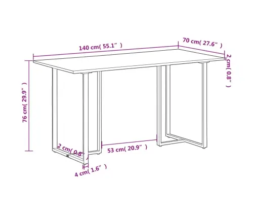 Virtuves Galds, 140 Cm, Neapstrādāts Mango Koks Vidaxl
