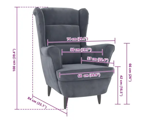 Atpūtas Krēsls, Tumši Pelēks Samts Vidaxl