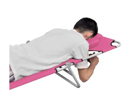 Saliekams Sauļošanās Zvilnis Ar Galvas Spilvenu, Tērauds, Rozā Vidaxl