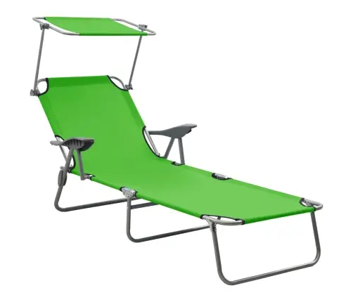 Saulės Gultas Su Stogeliu, Žalios Spalvos, Plienas