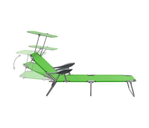 Saulės Gultas Su Stogeliu, Žalios Spalvos, Plienas