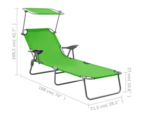 Saulės Gultas Su Stogeliu, Žalios Spalvos, Plienas