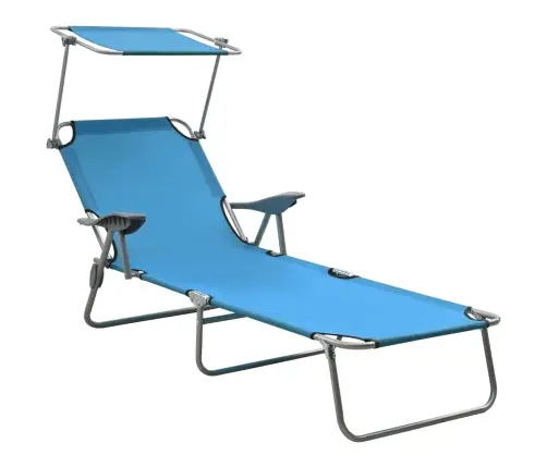 Sauļošanās Zvilnis Ar Jumtiņu, Tērauds, Zils Vidaxl