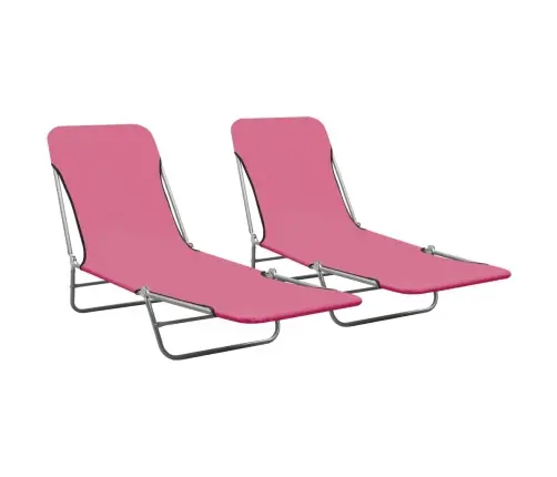 Saliekami Sauļošanās Zviļņi, 2 Gab., Tērauds, Rozā Audums Vidaxl Saliekami Sauļošanās Zviļņi, 2 Gab., Tērauds, Rozā Audums Vidaxl