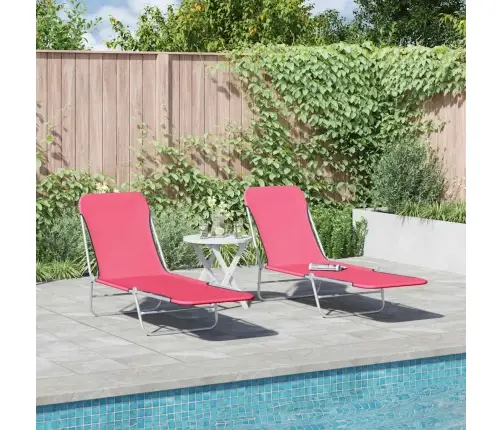 Saliekami Sauļošanās Zviļņi, 2 Gab., Tērauds, Rozā Audums Vidaxl Saliekami Sauļošanās Zviļņi, 2 Gab., Tērauds, Rozā Audums Vidaxl