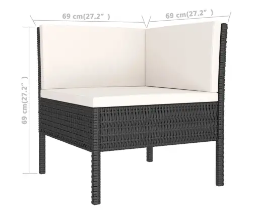 3-Osaline Aiamööblikomplekt Patjadega, Polürotang, Must