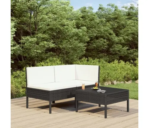 3-Osaline Aiamööblikomplekt Patjadega, Polürotang, Must