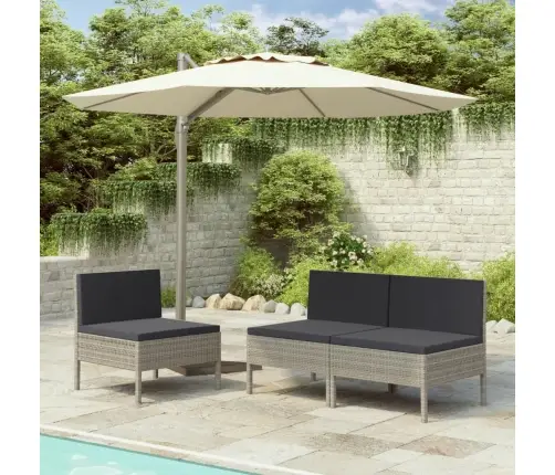 Sodo Kėdės Su Pagalvėlėmis, 3Vnt., Pilkos Spalvos, Poliratanas