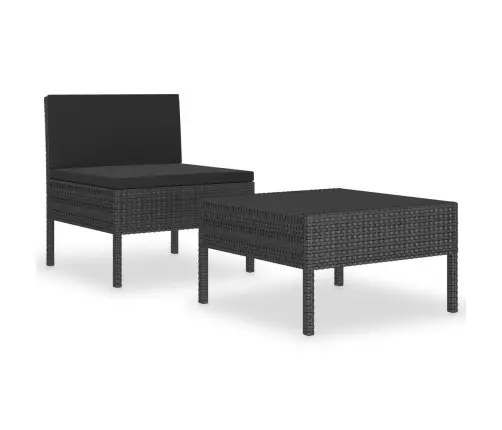 2-Osaline Aiamööblikomplekt Patjadega, Polürotang, Must