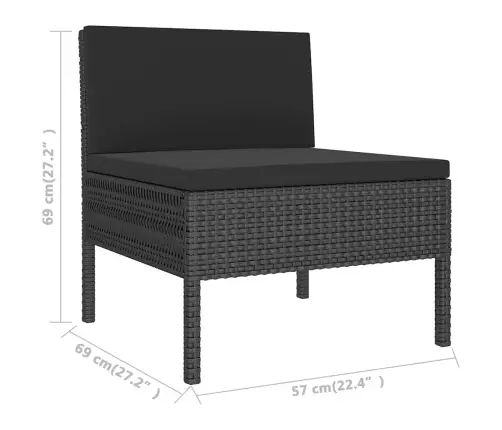 2-Osaline Aiamööblikomplekt Patjadega, Polürotang, Must