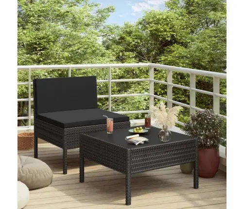 2-Osaline Aiamööblikomplekt Patjadega, Polürotang, Must