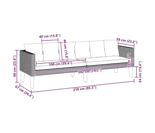 Trīsvietīgs Dārza Dīvāns Ar Matračiem, Melna Pe Rotangpalma Vidaxl
