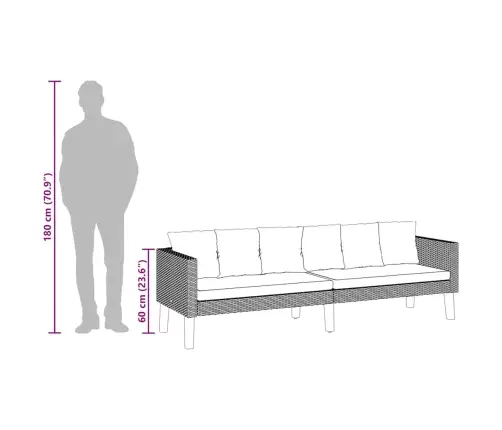 Trīsvietīgs Dārza Dīvāns Ar Matračiem, Melna Pe Rotangpalma Vidaxl