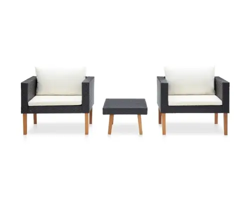 Sodo Komplektas Su Pagalvėlėmis, 3 Dalių, Juodas, Poliratanas