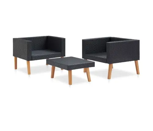 Sodo Komplektas Su Pagalvėlėmis, 3 Dalių, Juodas, Poliratanas