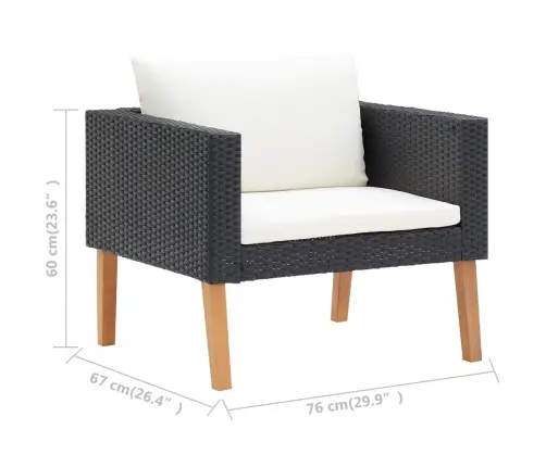 Sodo Komplektas Su Pagalvėlėmis, 3 Dalių, Juodas, Poliratanas