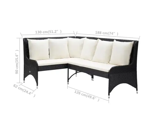 Dārza Stūra Dīvāni, 2 Gab., Melna Mākslīgā Rotangpalma Vidaxl