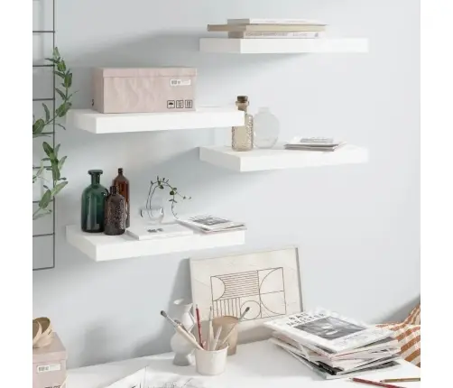 Sienas Plaukti, 4 Gab., Spīdīgi Balti, 40X23X3,8 Cm, Mdf Vidaxl