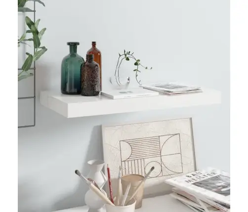 Sienas Plaukts, Spīdīgi Balts, 50X23X3,8 Cm, Mdf Vidaxl