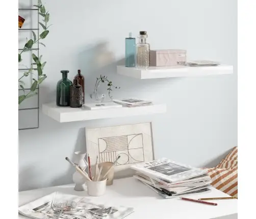 Sienas Plaukti, 2 Gab., Spīdīgi Balti, 50X23X3,8 Cm, Mdf Vidaxl