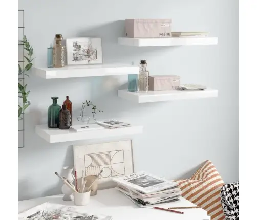 Seinariiulid, 4 Tk, Kõrgläikega, Valge, 50 X 23 X 3,8 Cm Mdf