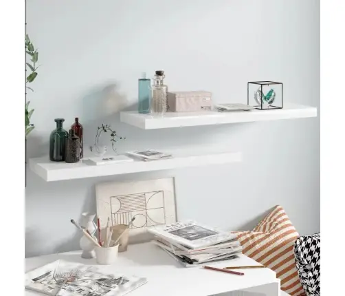 Sienas Plaukti, 2 Gab., Spīdīgi Balti, 80X23,5X3,8 Cm, Mdf Vidaxl