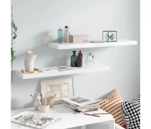 Seinariiulid, 2 Tk, Kõrgläikega, Valge, 90 X 23,5 X 3,8 Cm Mdf