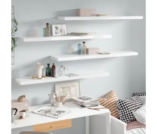 Sienas Plaukti, 4 Gab., Spīdīgi Balti, 120X23,5X3,8 Cm, Mdf Vidaxl