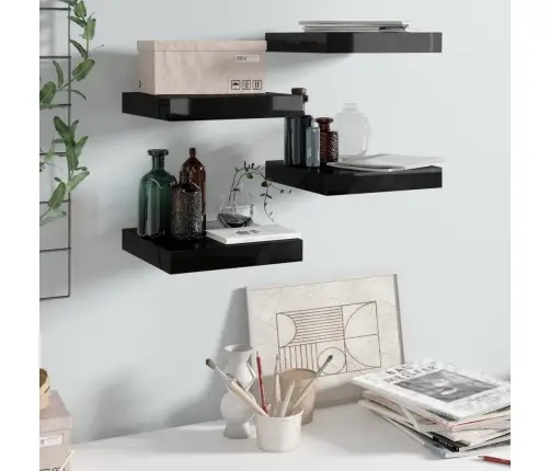 Sienas Plaukti, 4 Gab., Spīdīgi Melni, 23X23,5X3,8 Cm, Mdf Vidaxl