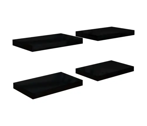 Sienas Plaukti, 4 Gab., Spīdīgi Melni, 40X23X3,8 Cm, Mdf Vidaxl