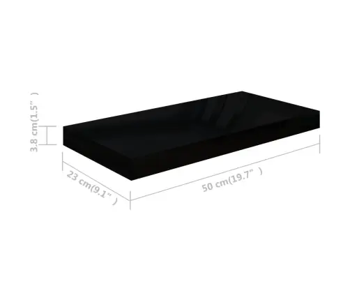 Sienas Plaukti, 4 Gab., Spīdīgi Melni, 50X23X3,8 Cm, Mdf Vidaxl