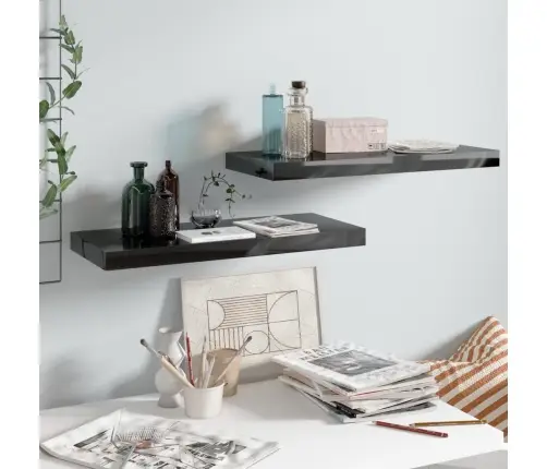 Pakabinamos Lentynos, 2Vnt., Juodos, 60X23,5X3,8cm Mdf Pakabinamos Lentynos, 2Vnt., Juodos, 60X23,5X3,8cm Mdf