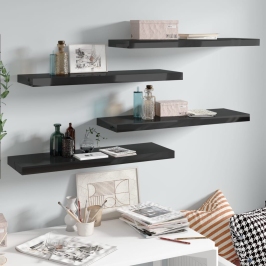 Pakabinamos Lentynos, 4Vnt., Juodos, 80X23,5X3,8cm Mdf