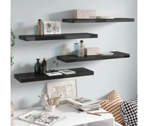 Pakabinamos Lentynos, 4Vnt., Juodos, 80X23,5X3,8cm Mdf