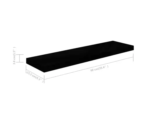 Pakabinamos Lentynos, 4Vnt., Juodos, 90X23,5X3,8cm Mdf