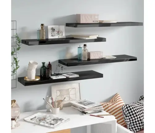 Pakabinamos Lentynos, 4Vnt., Juodos, 90X23,5X3,8cm Mdf