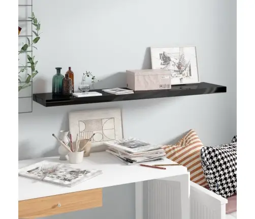 Pakabinama Sieninė Lentyna, Juoda, 120X23,5X3,8cm Mdf, Blizgi