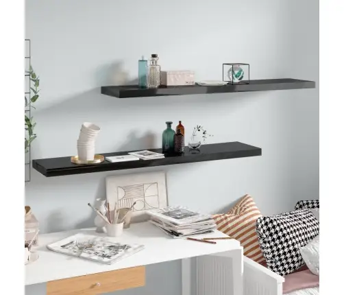 Sienas Plaukti, 2 Gab., Spīdīgi Melni, 120X23,5X3,8 Cm, Mdf Vidaxl