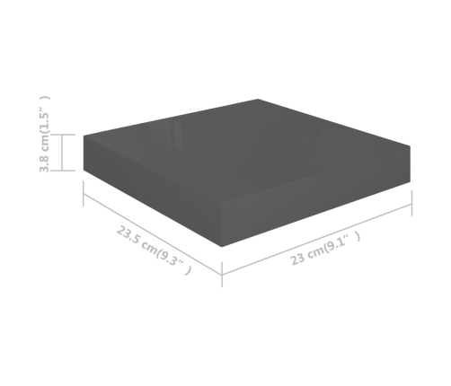 Sienas Plaukti, 2 Gab., Spīdīgi Pelēki, 23X23,5X3,8 Cm, Mdf Vidaxl