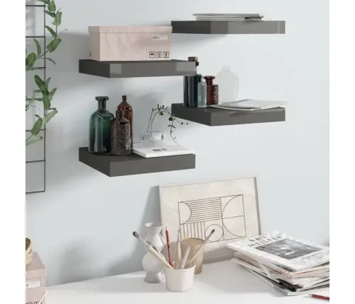 Sienas Plaukti, 4 Gab., Spīdīgi Pelēki, 23X23,5X3,8 Cm, Mdf Vidaxl